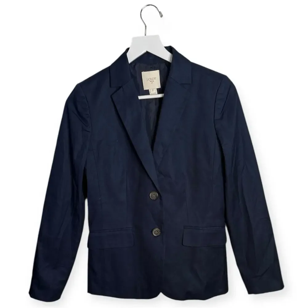 J.CREW Navy Classic Suiting Cotton Button-front Blazer W1770 Sz 2